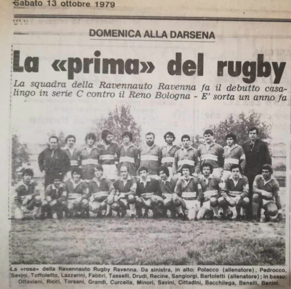 Articolo prima partita Ravenna Rugby 1979